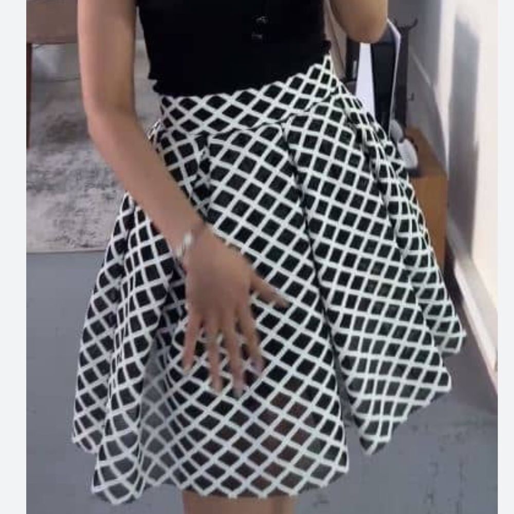 Maje Jungle Bicolore Skirt Black and White mesh pleated Geometric A-Line Skirt